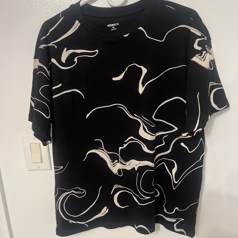 Novamen Abstract Art Black and White 100% Cotton Shirt FN028A Mens Size M